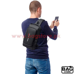 Fashion Men Sling Bag Pack with Lock Waterproof -Theft Chest Bag with USB Charging Port Shoulder Bag Body Backpack
