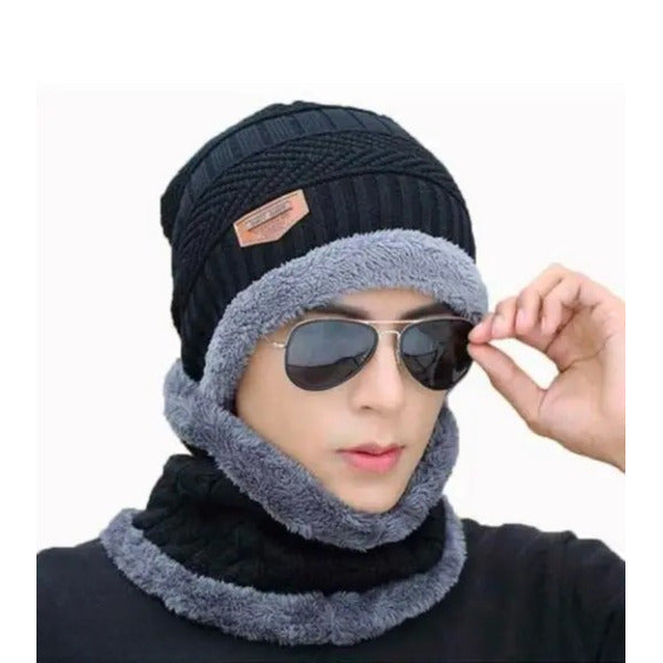 Winter Woolen Beanie Cap & Neck Warmer Combo